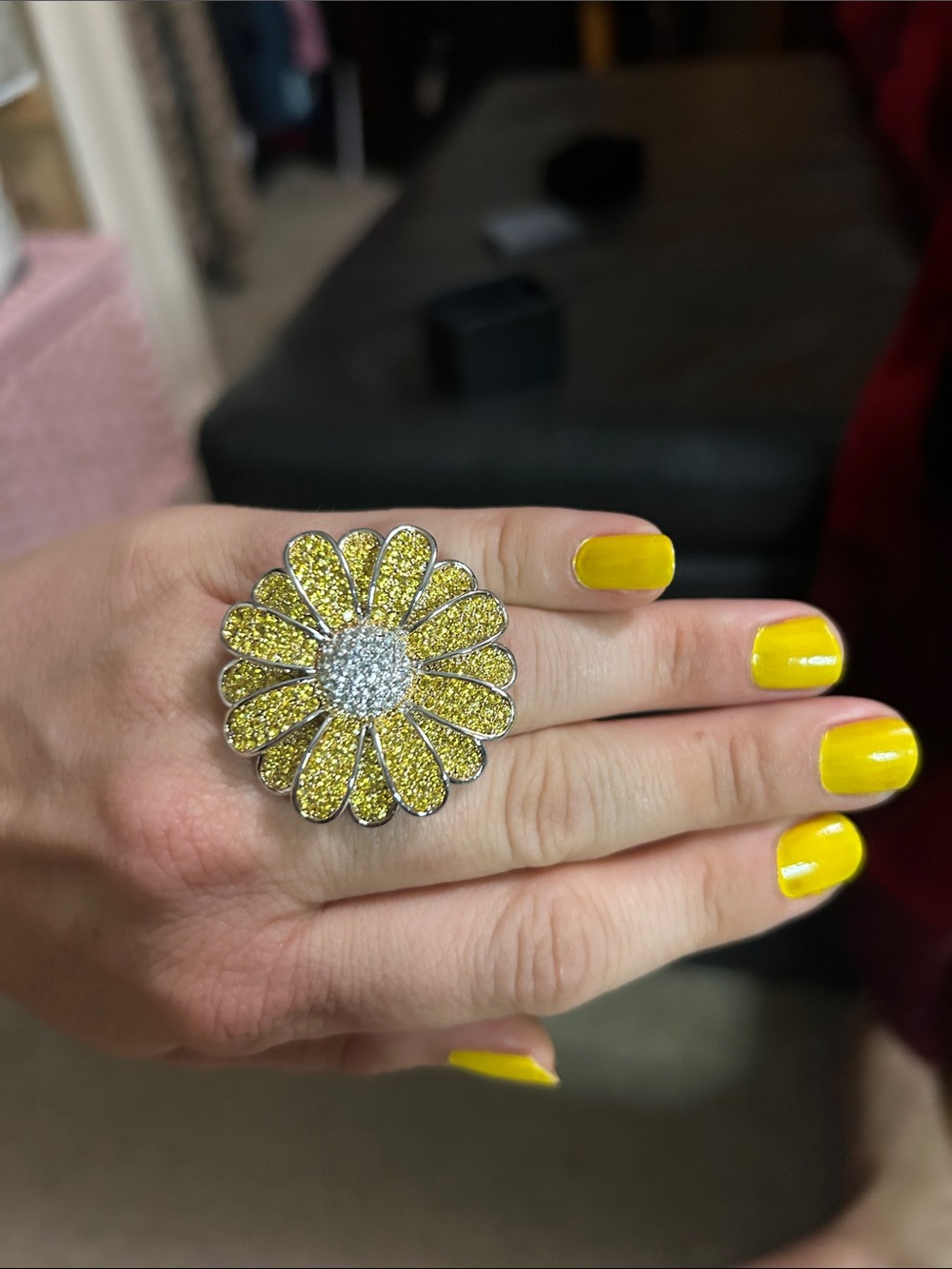 The most INSANELY SPARKLY Yellow Daisy Ring- Women Jewelry